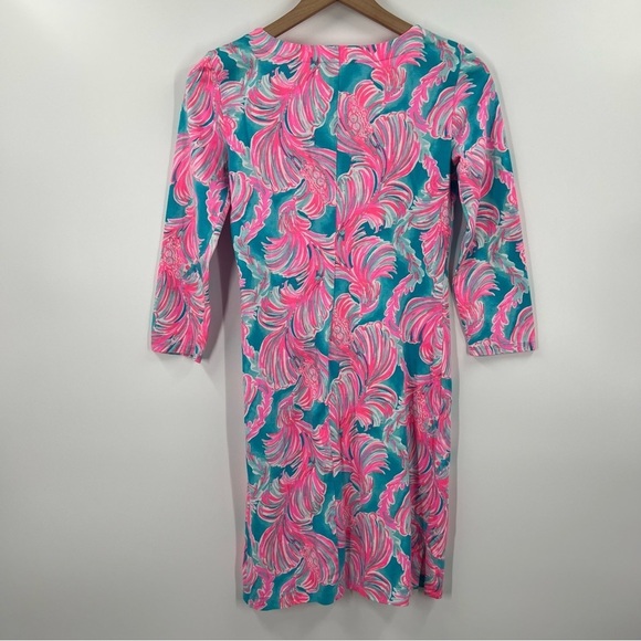 Lilly Pulitzer Charley Dress 3/4 Sleeve Casual Cotton Vibrant Pink Blue - Picture 7 of 7